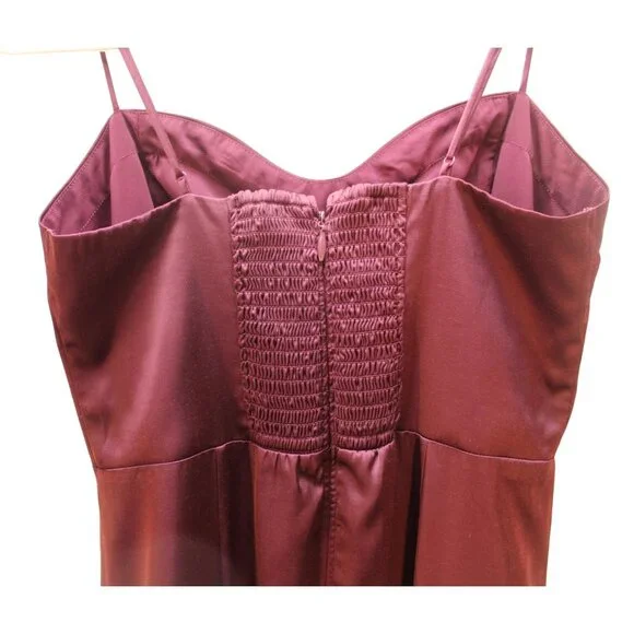 ABERCROMBIE & FITCH Camille Midi Slip Dress Burgundy Spaghetti Strap Slit Size M - Picture 5 of 10